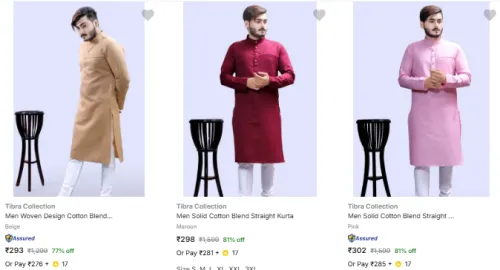 Image of Tibra Collection Men's Kurtas at minimum 81% Discount