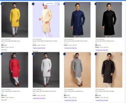 Tibra Collection Solid Cotton Blend Straight Kurta for Men at minimum 86% Discount