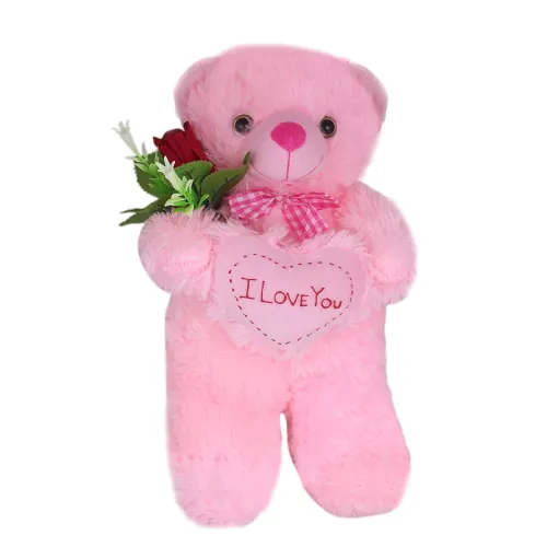 Image of Tickles Happy Pink Standing Teddy with Rose 