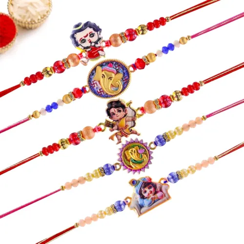 Image of TIED RIBBONS Rakhi Bracelet Set for Brother with Greeting Card & Tikka