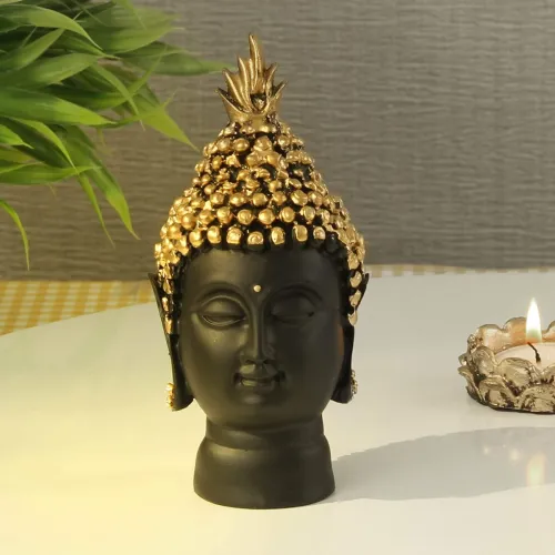 Image of TIED RIBBONS Resin Buddha Head Idol Statue 13.7 cm x 6.3 cm