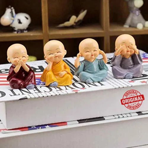 Image of TIED RIBBONS Set of 4 Miniature Buddha Monk Statues