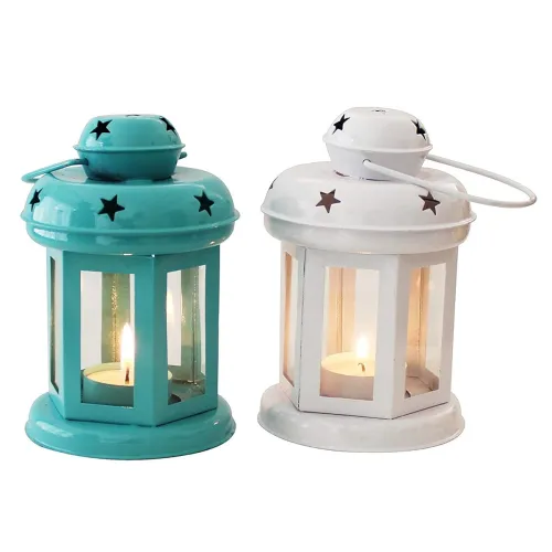 Image of TIED RIBBONS Set of 2 Hanging Lantern Tealight Candle Holder