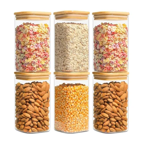 Image of TIENER 1200 ML Glass Food Storage Containers with Airtight Bamboo Lid, Thickened Coffee Storage Jars for Home Kitchen, P
