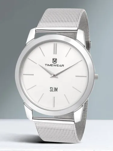 Image of TIMEWEAR TIMEWEAR Slim Two Hands White Dial Stainless Steel Chain Analog Watch - For Men 244WDTG