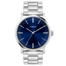 TIMEX Analog Watch for man with Blue Round Dial & Silver Stainless Steel Bracelet Band Water Resistant Men's Wrist Watches - TWHG35SMU06