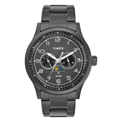 TIMEX Analog Watch for Man with Grey Round Dial & Black Stainless Steel Bracelet Band 