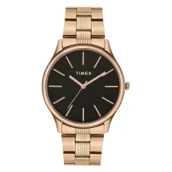 TIMEX Analog Watch for man with Black Round Dial & Rose Gold Stainless Steel Bracelet Band Water Resistant Men's Wrist Watches - TWTG73SMU04