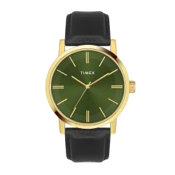 TIMEX Analog Watch for man with Green Round Dial & Black Leather Strap Band Water Resistant Men's Wrist Watches - TWHG35SMU02
