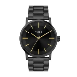 TIMEX Analog Watch for Man with Black Round Dial & Black Stainless Steel Bracelet Band Water Resistant Mens Wrist Watch