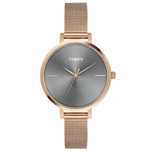 Image of TIMEX Analog Watch for Women with Grey Round Dial & Rose Gold Stainless Steel Bracelet