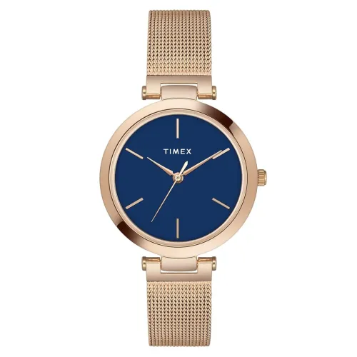 Image of TIMEX Analog Watch for Women with Blue Round Dial & Rose Gold Stainless Steel Bracelet Band 