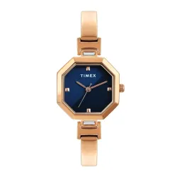 TIMEX Analog Watch for Women with Blue Octagonal Dial & Rose Gold Brass Bracelet