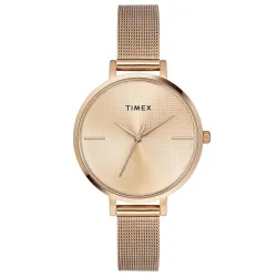 TIMEX Analog Watch for Women with Rose Gold Round Dial & Rose Gold Stainless Steel Bracelet Band Water Resistant Womens
