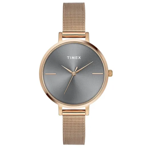 Image of TIMEX Analog Watch for Women with Grey Round Dial & Rose Gold Stainless Steel Bracelet Band Water Resistant Women's Wris