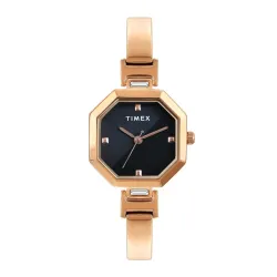 TIMEX Analog Watch for Women with Black Octagonal Dial & Rose Gold Brass