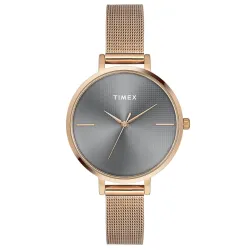 TIMEX Analog Watch for Women with Grey Round Dial & Rose Gold Stainless Steel Bracelet Band Water Resistant Womens Wris