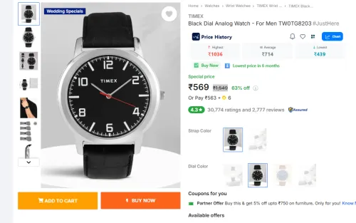 Image of TIMEX Black Dial Analog Watch TW0TG8203