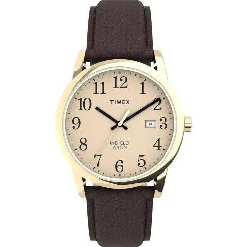 Image of Timex Easy Reader Date Full-Size Leather Strap Watch
