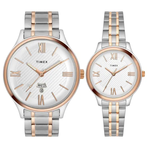 Image of TIMEX Empera Round 43mm Silver Dial Analog Pair Watch - TW00PR285