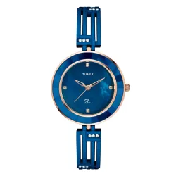 TIMEX Fria Analog Watch for Women with Mother of Pearl Round Dial & Blue Brass Bracelet Band Water Resistant Womens Wri