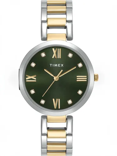 Image of TIMEX  Green Dial Stainless Steel Analog Watch - For Women