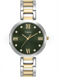 TIMEX  Green Dial Stainless Steel Analog Watch - For Women