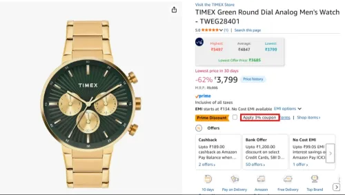 Image of TIMEX Green Round Dial Analog Men's Watch
