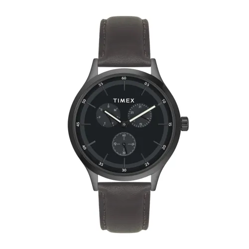 Image of TIMEX Leather Analog Black Dial Men's Watch