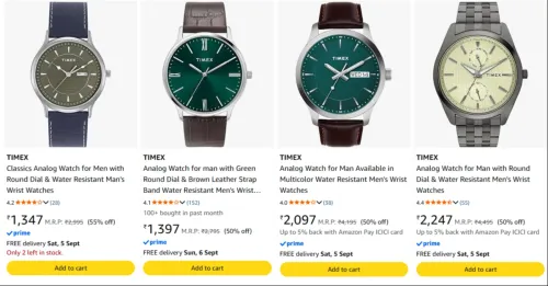 Image of TIMEX Men's Analog Watch at minimum 50% Discount
