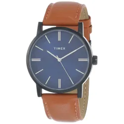 Timex Mens Blue Dial Tan Leather Watch