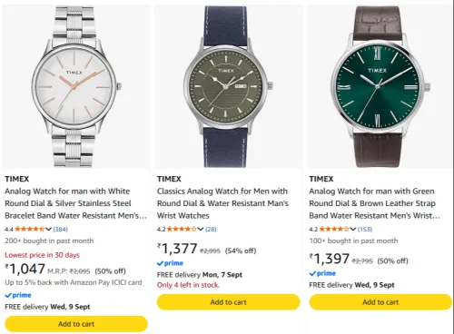 Image of Timex Mens Watch Minimum 50% Discount
