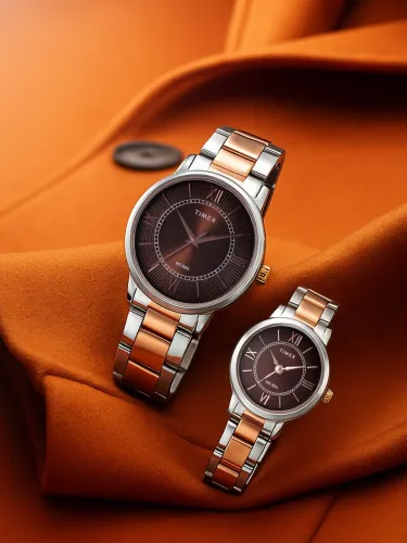 Image of Timex Round Brown Dial Analog Pair Watch