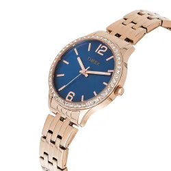 TIMEX Blue Dial & Gold Stainless Steel Analog Watch for Women 