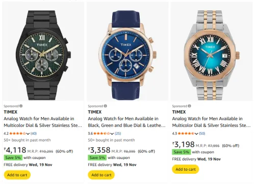 Image of TIMEX watches Minimum 60% Off + Coupon Discount