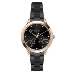 Timex Women’s Analog Watch – Black Dial & Stainless Steel Band