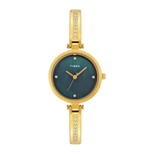 Image of TIMEX Analog Watch for Women with Mother of Pearl Green Round Dial & Gold Brass Bracelet Band Water Resistant Women's Wr