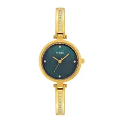 TIMEX Analog Watch for Women with Mother of Pearl Green Round Dial & Gold Brass Bracelet Band Water Resistant Womens Wr