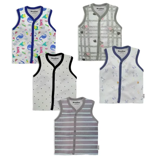 Image of Tinchuk Nammababy Unisex Cotton Front Open Sleeveless Regular Fit Vest/Jhabla For Baby -Set Of 6