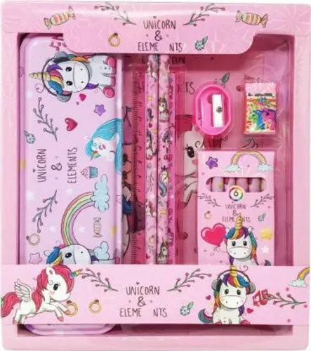 Image of Tiny Tales Stationery Unicorn Art Metal Pencil Box (Set of 1, Pink)