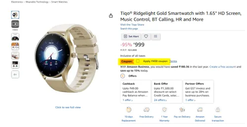 Image of Tiqo® Ridgelight Gold BT Calling Smartwatch
