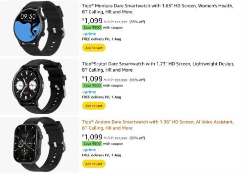 Image of Tiqo® Smartwatch @ Start ₹599