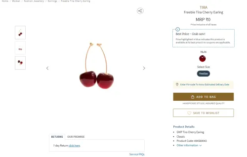 Image of TIRA Freebie Tira Cherry Earing.