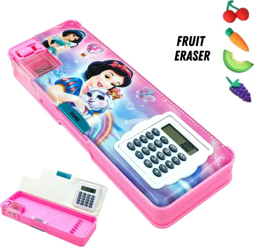 Image of Tishna Princess Pencil Box with Calculator & Sharpener, Pink