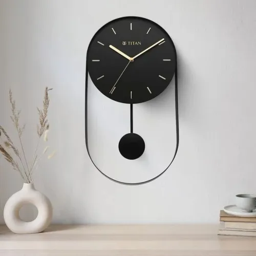 Image of Titan Analog 24.5 cm X 45 cm Wall Clock (Black, Without Glass, Pendulum)