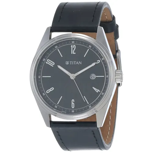 Image of Titan Analog Black Dial Leather Men's Watch