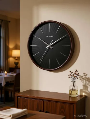 Image of Titan Analog 32.5 cm X 32.5 cm Wall Clock (Brown, With Glass, Standard)