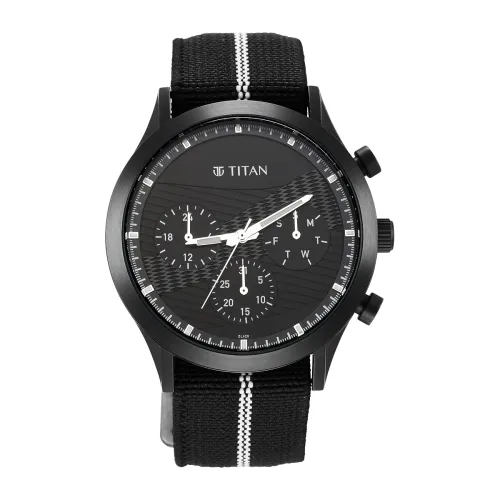 Image of Titan Athleisure Black Dial Quartz Multifunction Nylon Strap Watch for Men-NR90129QP03
