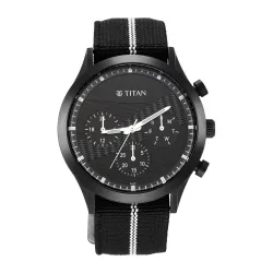 Titan Athleisure Black Dial Quartz Multifunction Nylon Strap Watch for Men-NR90129QP03