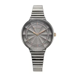 Titan Aura Quartz Analog Grey Dial Stainless Steel Strap Watch for Women